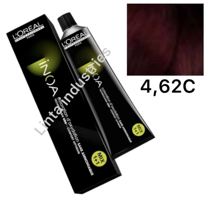L'ORÉAL NUEVO INOA TINTE SIN AMONÍACO RAPPEL 60GR Nº4.62 CARMILANE CASTAÑO ROJO IRISADO - Imagen 1