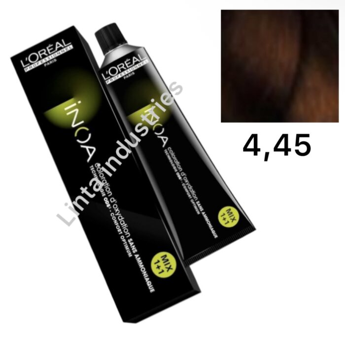 L'ORÉAL NUEVO INOA TINTE SIN AMONÍACO RAPPEL 60GR Nº4.45 CASTAÑO COBRIZO CAOBA - Imagen 1